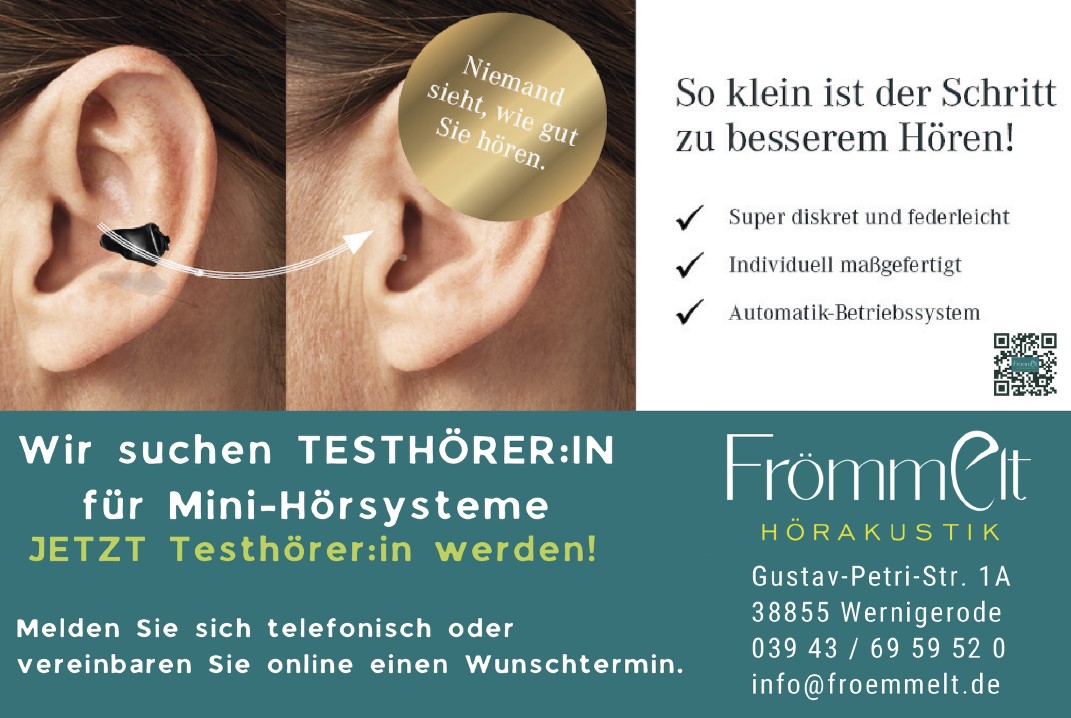 Werbung für diskretes Mini-Hörsystem.